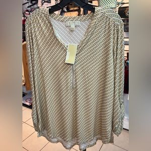 Michael Kors sweater top gold and white chain print size XL new with tags